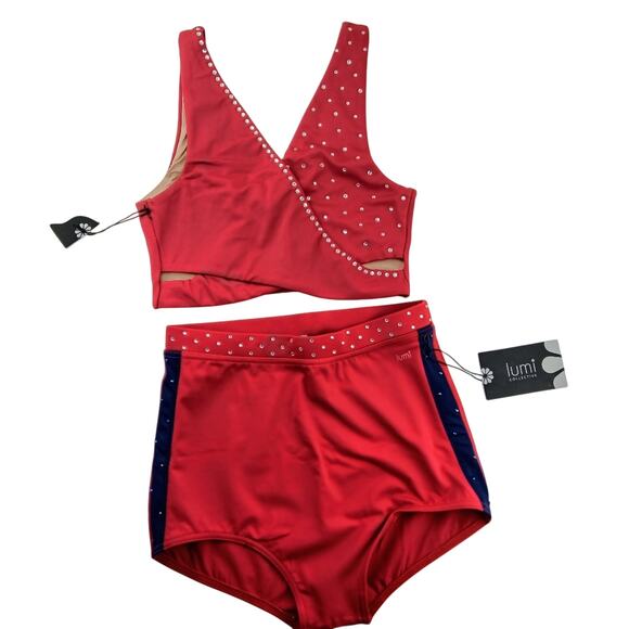 Audition Outfit Pro Cheer Dance NFL NBA Red Navy Custom Rhinestone - Picture 4 of 16